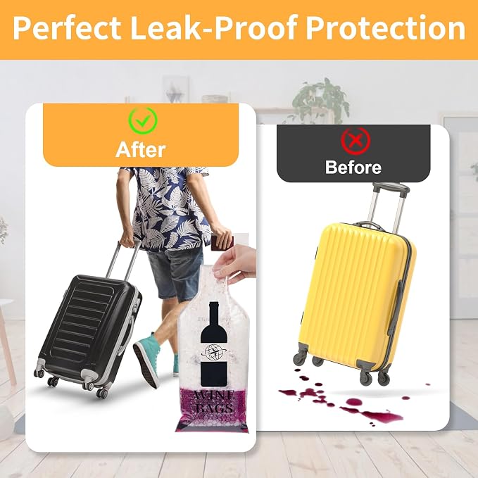 3 Pack Wine Bottle Travel Bags 19x7 Inch Leak Proof for Airplane Cruise | Protector bags with PVC shell and cushioned inner layer, triple seal with double zip lock