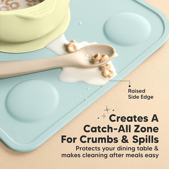 KeaBabies 2pk Silicone Placemats for Toddlers, Kids, 12x9 (Pastel Sky) | Non Slip Suction Silicone Placemat for Restaurants, Dining Table,Travel, Easy to Clean, Food Grade, BPA-Free, Large Table Mat