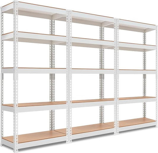 HOMEDANT 5 Tier Laminated White Boltless Metal Shelving Unit Adjustable Garage Storage Utility Rack Heavy Duty Shelves Organization Multipurpose Shelf Warehouse Pantry 28" W x 12.3" D x 59.5" H 3Pack