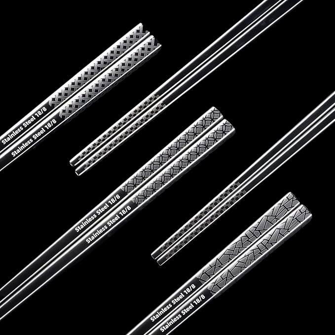 5 Pair Metal Chopsticks Reusable 18/8 Stainless Steel Chopsticks Set Non-slip Chinese Chopstick for Cooking Eating Dishwasher Safe 9.25" Chop Sticks Gift Set