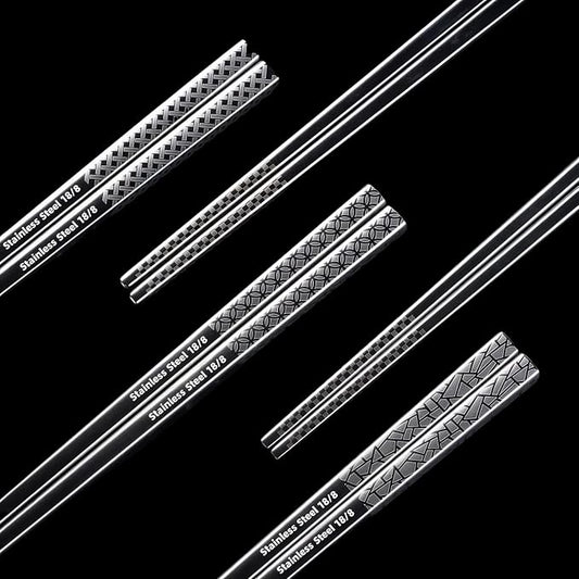 5 Pair Metal Chopsticks Reusable 18/8 Stainless Steel Chopsticks Set Non-slip Chinese Chopstick for Cooking Eating Dishwasher Safe 9.25" Chop Sticks Gift Set