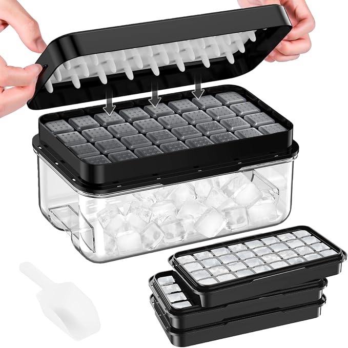 1.0" Ice Cube Trays for Freezer, PHINOX Ice Tray, 3-Tier(32Cubes/Tier)Black