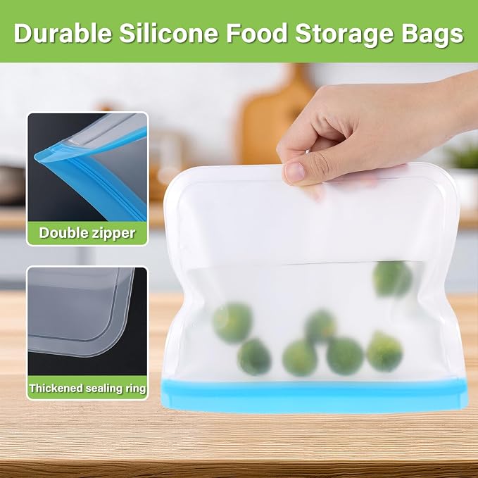 12Pack Reusable Freezer Bags Gallon Size, Silicone Lock Bags for Food Storage - Microwave & Dishwasher Safe, Leakproof Reusable Plastic Bags Ideal for Meal Prep, Leftovers, Snacks