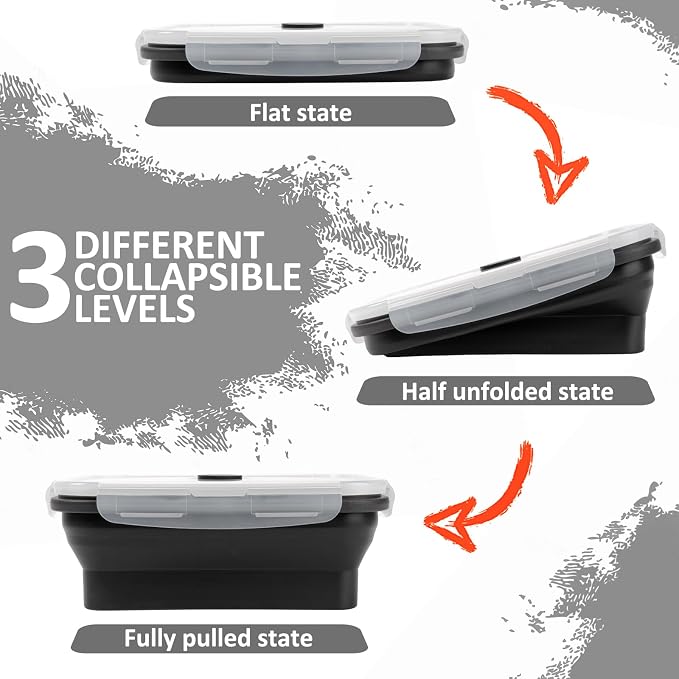 Collapsible Silicone Food Storage Containers Set with Lid & Air Vent,Foldable Lunch Containers(4PCS,Black,27oz)