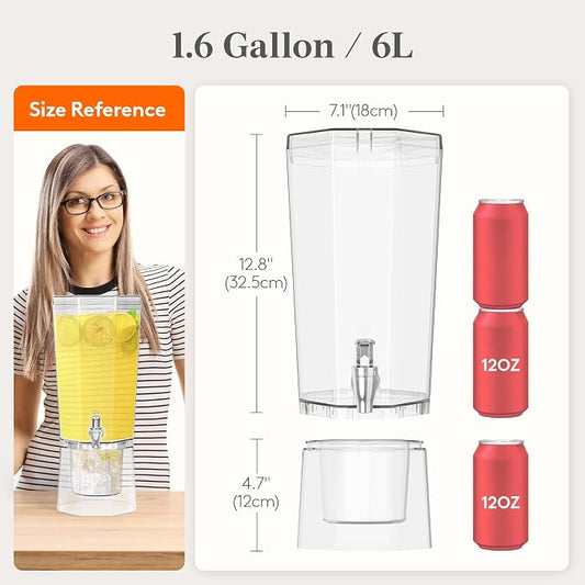 Lifewit 1.6 Gallon Drink Dispenser for Parties, 6L Plastic Beverage Container with Stand for Juice/Tea/Soda & Lemonade, Clear Water Pitcher with Spigot for Mimosa Bar Hosting 39 x 16 cm/15x6"