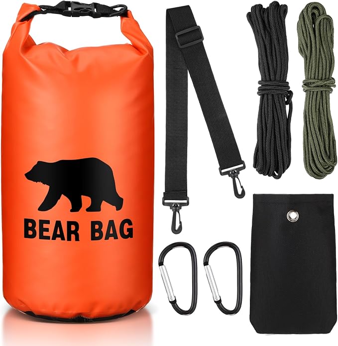 Foilswirl 1 Set Bear Food Bag for Camping Ultralight Food Hanging System Includes Waterproof Bear Bag, Nylon Ropes, Hooks for Camping Backpacking