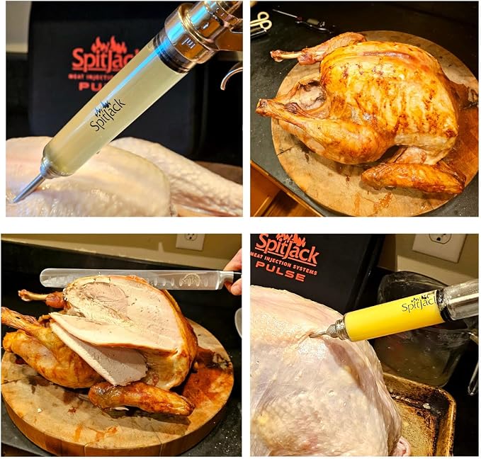 PULSE Meat Injector Gun, BBQ Meat Marinade Injector Kit for Brisket, Pork Shoulder, and Chicken, 50ml with 4 Stainless Steel Needles, Case and Guide
