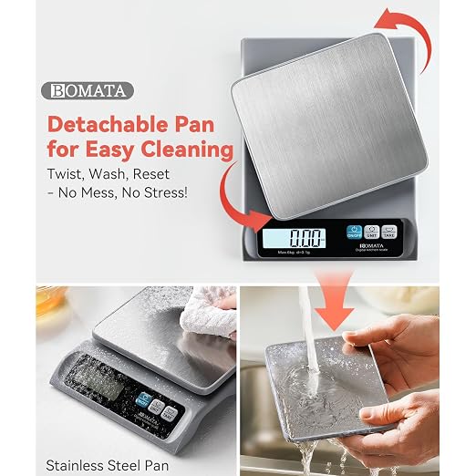 BOMATA 0.1g High Precision Food Scale, USB Rechargeable, 13lb Digital Kitchen Scale with Removable Stainless Steel Pan, Backlit LCD Display, for Cooking, Baking B621 Grey