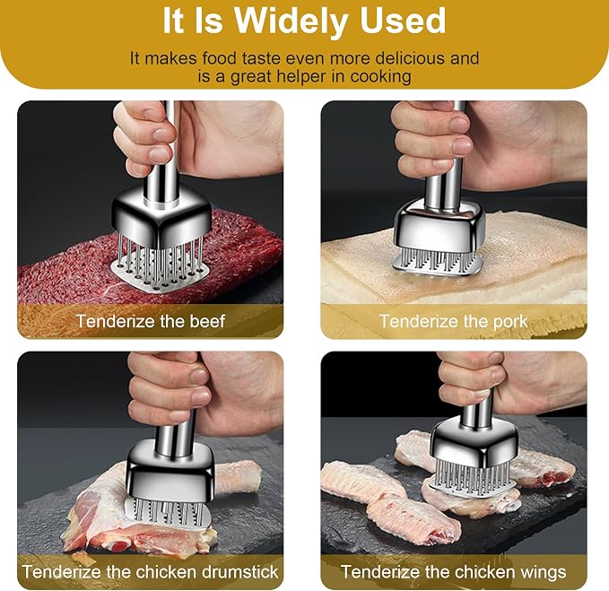 Meat Tenderizer Tool, 28 Sharp Needles Stainless Steel Mallet | 304 Stainless Steel Meat Hammer with Safety Guard, Easy Grip Handle for Tenderizing Beef, Chicken & Turkey, Dishwasher Safe