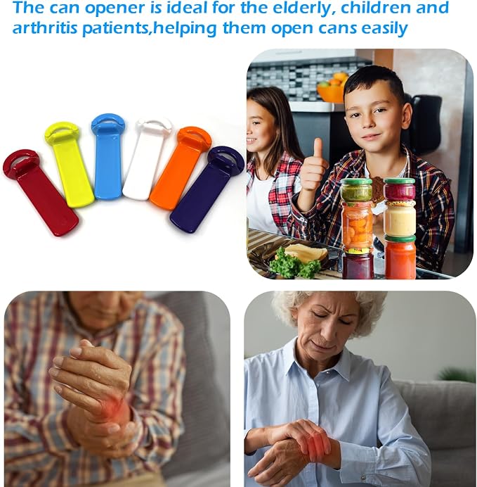6 Pack Jar Openers for Seniors, Jar Lid Opener, Jar Key and Bottle Openers | Pop stubborn vacuum seals with less gripping; six colorful jar keys also lift crown caps for kitchens, picnics, and parties