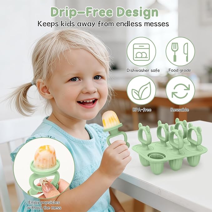 Silicone Baby Popsicle Molds with Sticks, Mini Popsicles Molds for Babies | Breastmilk Popsicle Molds for Teething Relief, Frozen Treats Maker Popsicle Maker Ice Pop Mold for Toddlers Kids(Green)