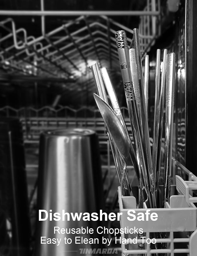 TINMARDA Metal Chopsticks Reusable 5 Pairs Stainless Steel Chopsticks Dishwasher Safe Square Lightweight Non-Slip Chop Sticks Present Set (Silver)