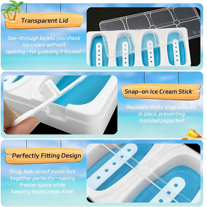 Stackable Popsicles Molds, BPA-Free Popsicle Molds with Sticks | 2-Pack Ice Pop Mold for Homemade Fruit, Yogurt, and Smoothie Popsicles