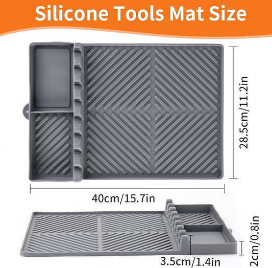 Find law Silicone Tools Mat for Griddle & Kitchen Countertop | Grey Side Shelf Spatula Mat with Drip Pad for Blackstone Weber Traeger Pit Boss Flat Top Grill Smoker, BBQ Gifts for Men