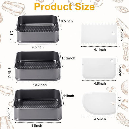 Rectangle Springform Cake Pans Set,Not-Stick Cheesecake Pans with Removable Bottom Stainless Steel Bakeware DIY Baking Mold Funny Cake Tins with Scrapers for Kitchen Birthday Valentine Day Wedding