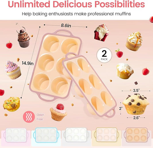 Silicone Jumbo Muffin Pan with Metal Frame, Non Stick Food Grade Silicone Large Muffin Pan, with Handles 6 Cup,BPA-Free and Dishwasher Safe, Jumbo Cupcake Pans - 2 Piece Yellow