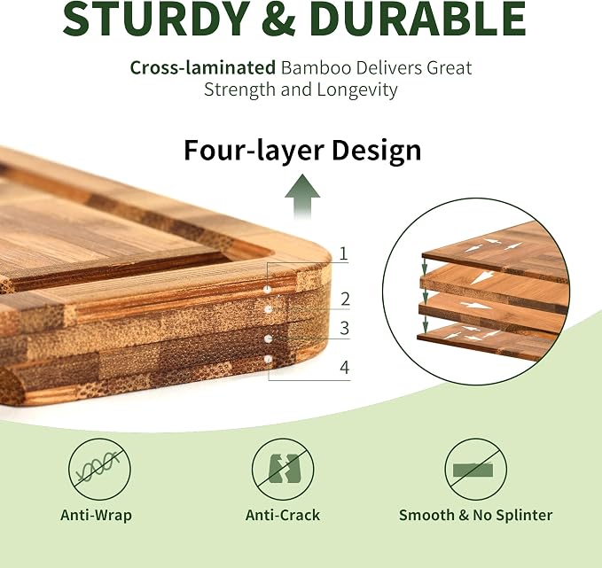 BAMBANG Bamboo Cutting Board for Kitchen with Juice Groove, End-Grain Butcher Block Chopping Boards, Checkered Wooden Cutting Boards Set of 3 with Stand, Knife-Friendly, Serving Tray