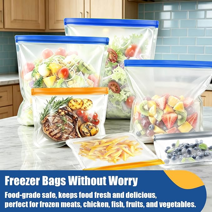 20Pack Dishwasher Safe Reusable Bags, 3Size Leakproof Reusable Silicone Freezer Bags Food Storage Containers for Meal Prep Containers, Lunch Sandwich Bag for Salad Fruit, Vegetables, Home Organization