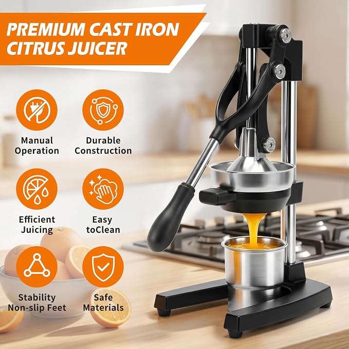 Manual Citrus Juicer Press, Lemon Squeezer with Complete Accessory Kit | Cast iron material, Heavy duty juicer, For Lemon, Lime & Citrus Fruits, Easy to Clean, High juice yield, Durable