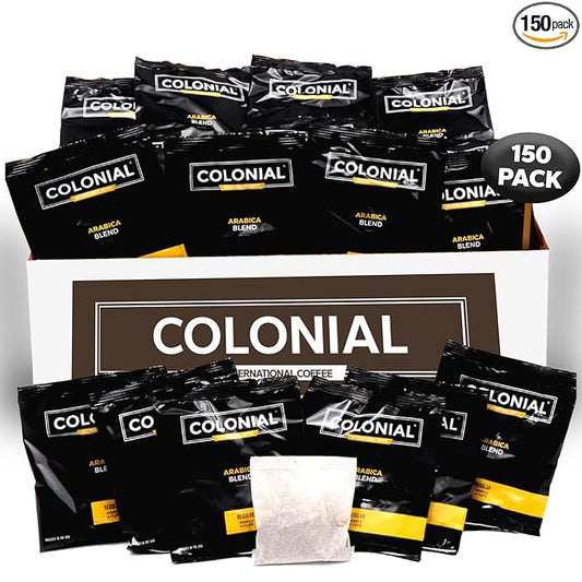 Colonial Coffee Roasters In-Room Hotel Ground Coffee Filter Portion Packs, Dark Roast, 0.50 Ounce (Pack of 150), Use with 4-Cup Drip Coffee Machine