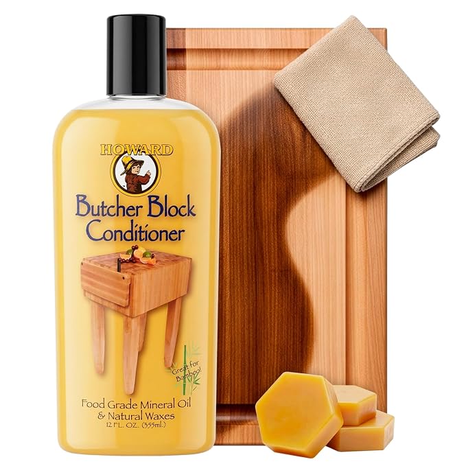 Howard Products Butcher Block Conditioner and Food Grade Mineral Oil for Wood Cutting Boards, 12 Fl Oz - Enhanced Wood Care