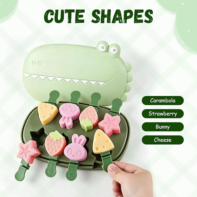 Popsicle Mold, Silicone Dinosaur Animal Mini Popsicle Molds Set with 8 Sticks – Reusable Small Ice Pop Maker for Homemade Frozen Treats, Easy to Clean & Dishwasher Safe