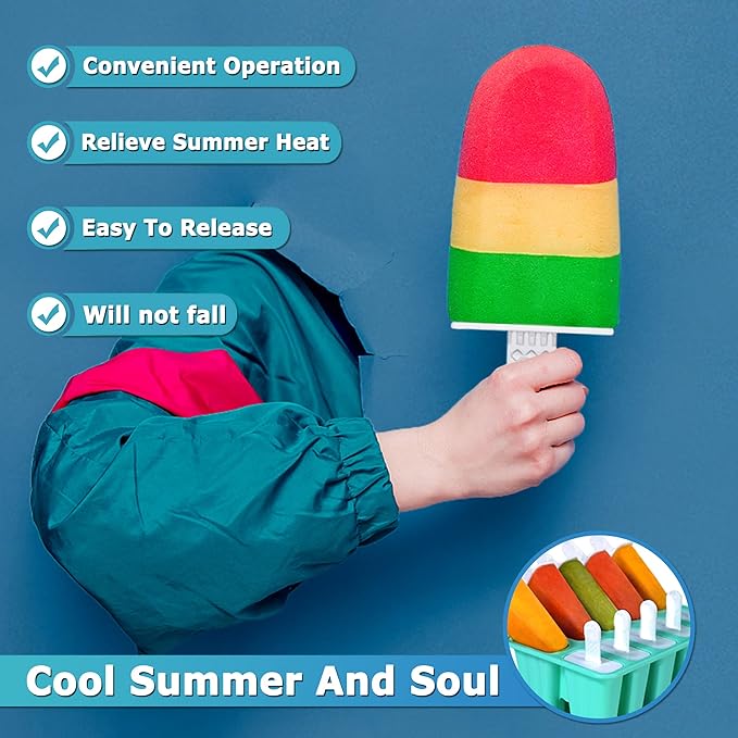Silicone Popsicle Molds 10-cavity, DIY Ice Pop Mold for Kids Adult Teens, BPA Free Ice Cream Molds for Party Yogurt Juice Smoothies Sticks