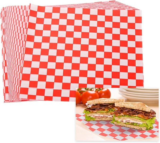 PATIKIL 7.1" x 7.1" Waxed Paper Sheets, 100Pcs Square Pattern Oil-absorbing Dry Food Wrapping Paper for Bakery Coffee Shop Home Baking Kitchen DIY, Red