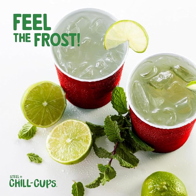Steel Chill Cups 16 oz. Durable & Reusable Party Cups, Red, 12 Count