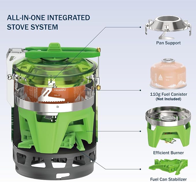 Fire-Maple Fixed Star 3 Backpacking and Camping Stove System, Green 21oz | 30% Faster Boil with HX Base, Piezo Ignition, Locking Handle, All-in-One, Portable, Compatible with Most Canisters