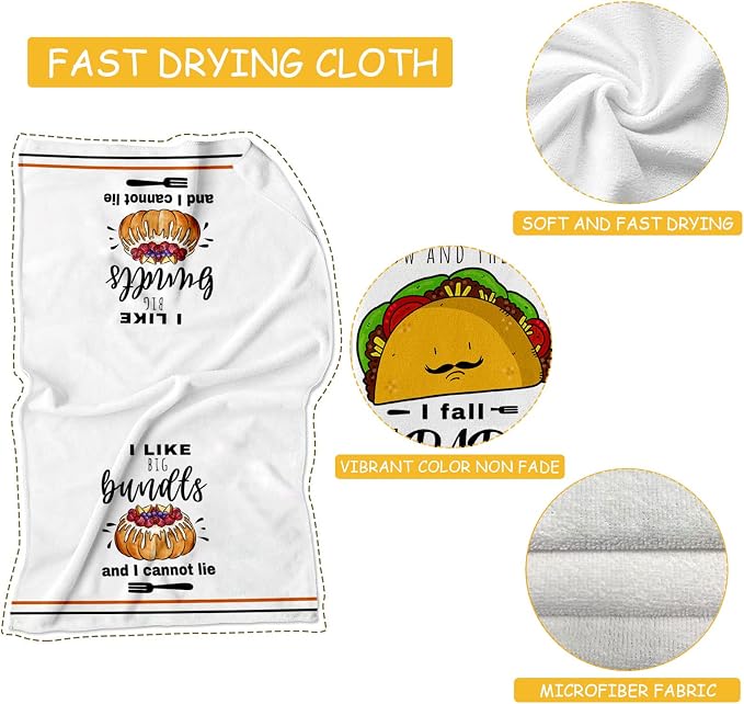 Funny Kitchen Towels and Dishcloths Sets of 4 Kitchen Towels with Sayings Cheese Bundts Absorbent Drying Tea Dish Towel for Cooking Baking Home Decorations,16 x 24 Inch