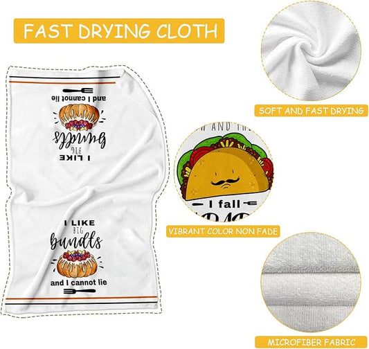Funny Kitchen Towels and Dishcloths Sets of 4 Kitchen Towels with Sayings Cheese Bundts Absorbent Drying Tea Dish Towel for Cooking Baking Home Decorations,16 x 24 Inch