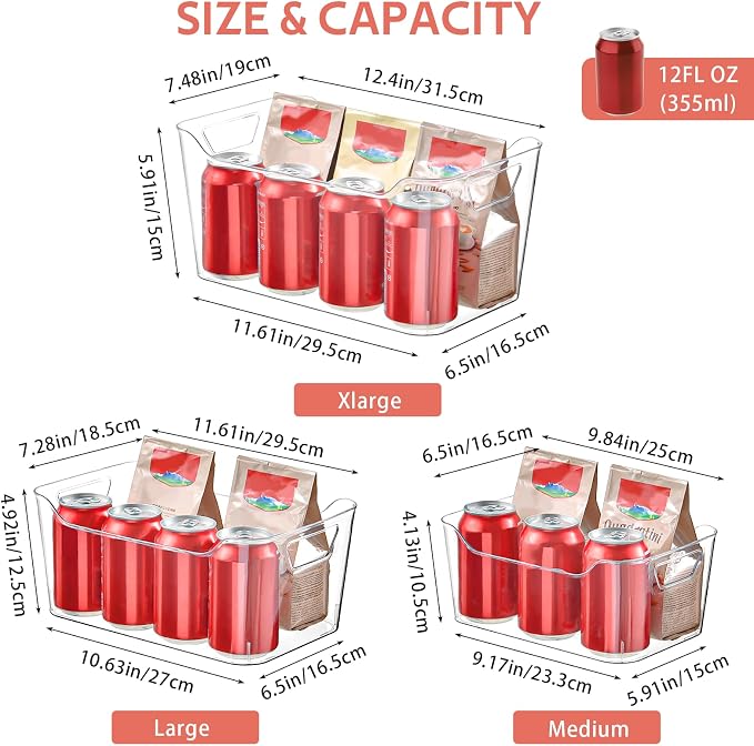 Clear Plastic Storage Bins - 12 Pack Pantry Organizers and Storage,Large Clear Pantry Organizer Bins, Plastic Containers with Handle for Kitchen, Cabinet, Bathroom, Classroom Organization
