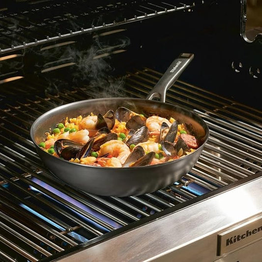 KitchenAid NITRO Carbon Steel Stir Fry Pan/Wok, Stainless Steel Handle, Compatible with All Cooktops, 10 Inch - Black
