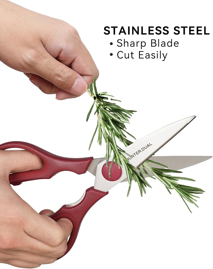 Kitchen Scissors for Food, HUNTER.DUAL Heavy Duty Come Apart Poultry Shears for Cooking, All Purpose for Cutting Chicken, Meat, Fish & Vegetables (Red, 8.35 Inch)