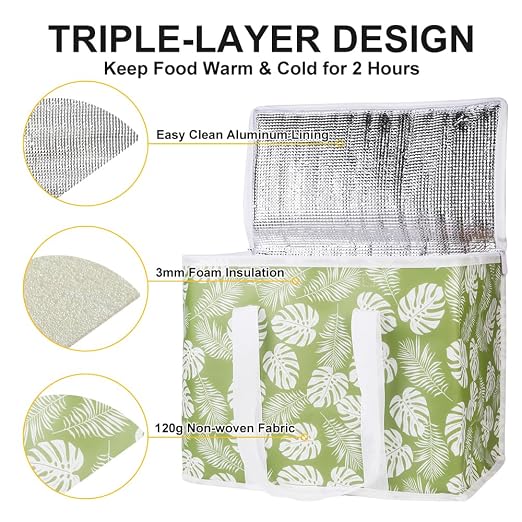 1-Pack Insulated Reusable Grocery Shopping Bags, X-Large Insulated Food/Pizza Delivery Bag for Delivery Drivers, Commercial Food Warmers, Tote Cooler/Thermal Bags