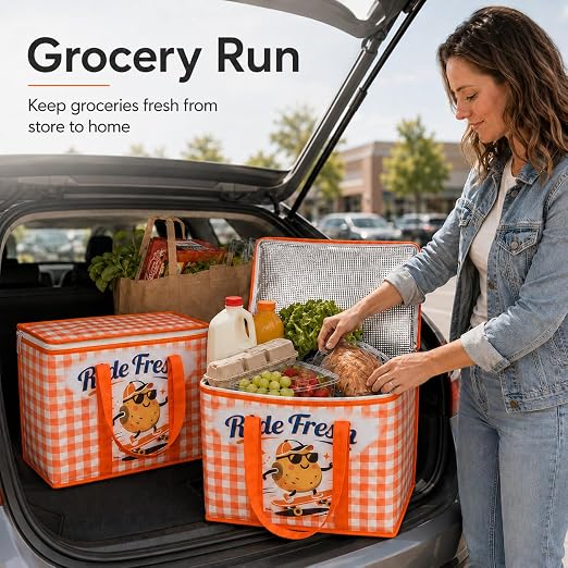 2Pk Insulated Reusable Grocery Bags, Collapsible Cooler Bag for Groceries, Heavy Duty Large Insulated Bag 16''x9''x13'',