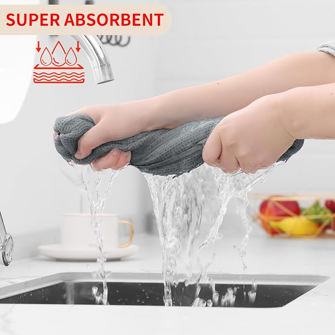 Homaxy 100% Cotton Waffle Weave Kitchen Towels, 5-Pack, Grey | 13 x 28 Inches, Ultra Soft Absorbent Dish Towels, Quick Drying Cleaning Towels