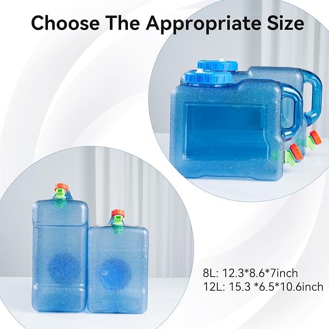 Drink Water Dispenser for Fridge - 3 Gallon Beverage Dispenser with Leak-Proof Spigot, Portable Food-grade Water Jug Container with Spout Handle for Kitchen Refrigerator Outdoor Camping Hiking, Blue