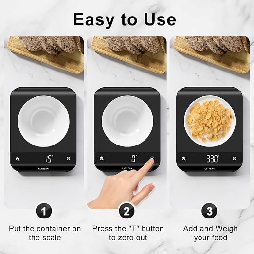 Ultrean Food Scale, Digital Kitchen Scale with LED Display, Weight Grams and Ounces for Baking Cooking, 6 Units with Tare Function, 11lb (Batteries Included)