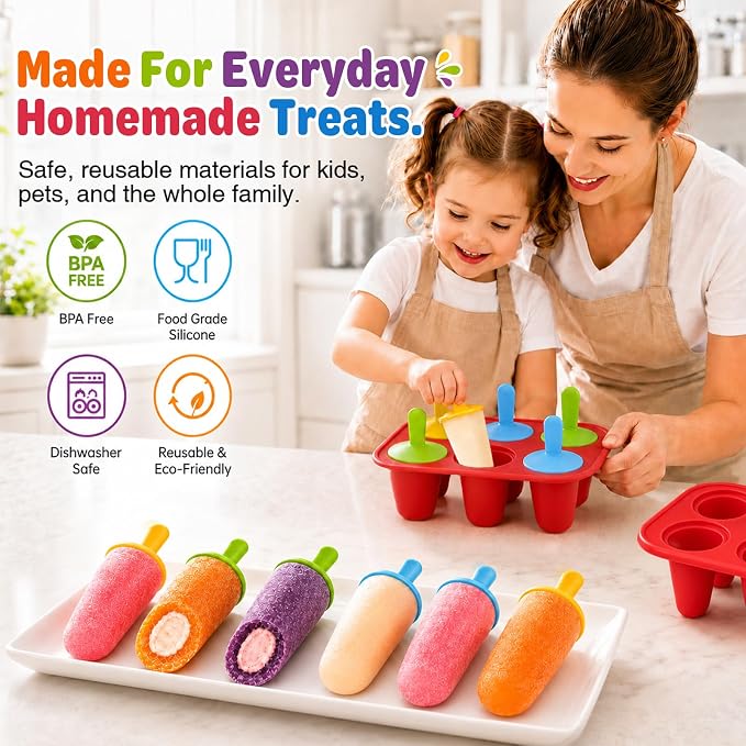 Stuffed Popsicle Mold for Toddler, 2-in-1 Double Layer Ice Pop Mold, Makes 12 Pops, DIY Center-Filled Frozen Healthy Treats, Non-BPA Silicone Popsicle Molds for Kids & Adults