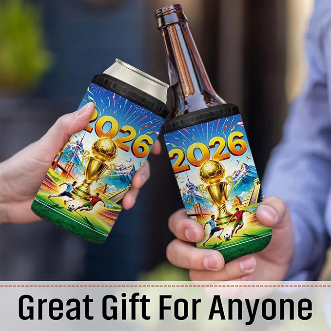 Funny Can Cooler 2026 Soccer Football Merchandise, 4-IN-1 Can Cooler Tumbler Gifts for Soccer Fans, 16 Oz Stainless Steel Insulated Beer Can Holder