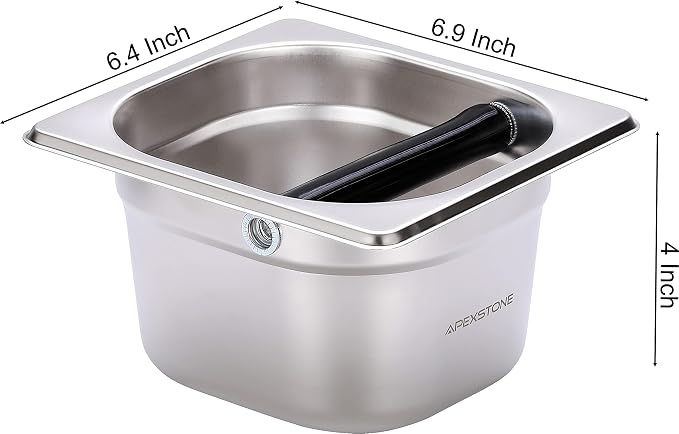 Coffee Knock Box Stainless Steel, 6.9 Inch Espresso Knock Box for Espresso Coffee Grounds, Built-In Knock Box with Rubber Knock Bar, 2L Large Capacity for Home Barista & Coffee Bar