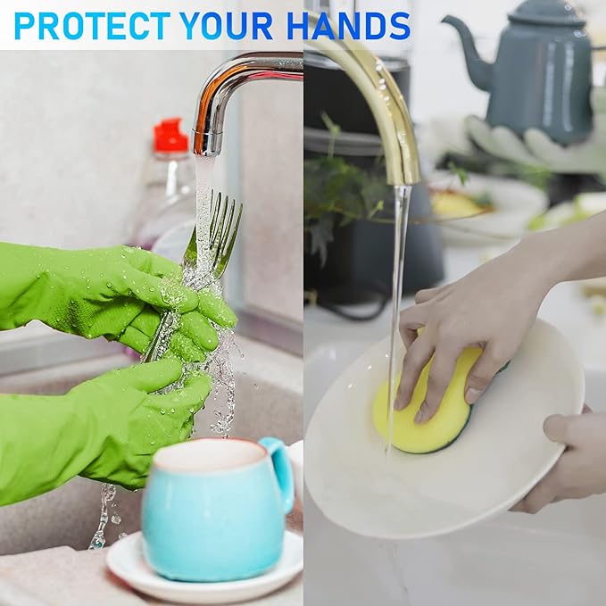 Disfore Rubber-Gloves Dishwashing Gloves for Cleaning-Kitchen - 2 Pairs Long Household Cleaning Gloves for Washing Dishes