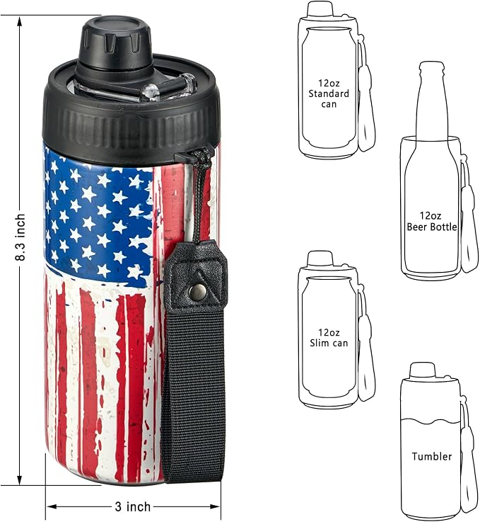 4 In 1 Beer Can Cooler Bottle Holder with Drinking Spout Lid for 12oz Regular, Slim Skinny Cans and Thermal Bottles,Sealed Insulated Double Wall Vacuum Stainless Steel Can Keeps Your Drinks Cold