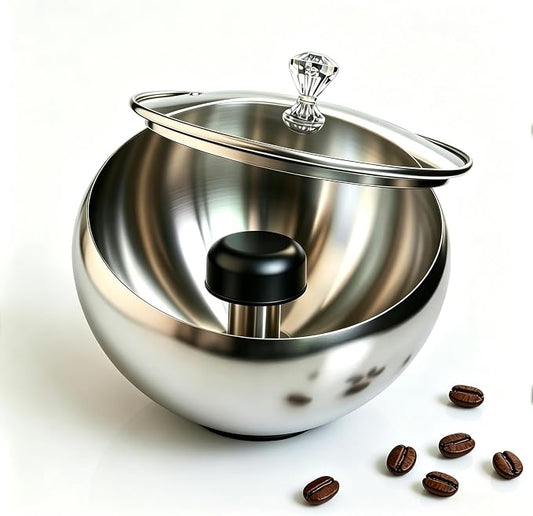 Espresso Knock Box with Glass Lid, Magnetic Knock Bar, Shock-Absorbing Base – Holds 20 Pucks (Silver) | Large Capacity, Coffee Knock Box, Stainless Steel Coffee Grounds Container