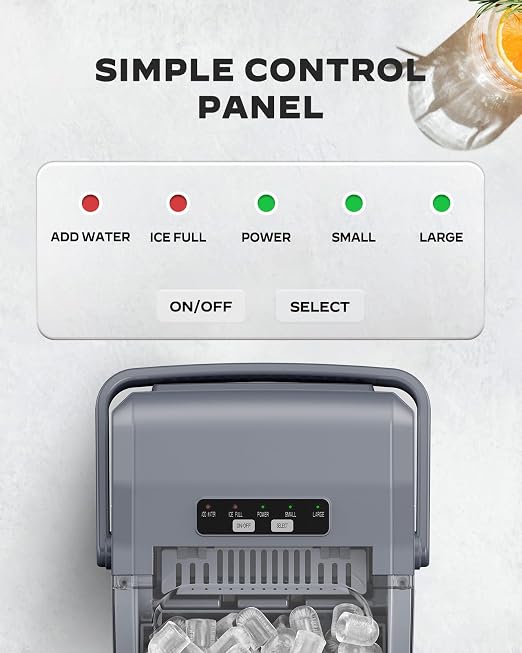 Silonn Countertop Ice Maker Machine, 26 lbs per Day, Fast Ice in 6 Minutes, Self-Cleaning Ice Maker, Compact Countertop Ice Machine for Home, Kitchen/Office/Parties,‎Stainless Steel