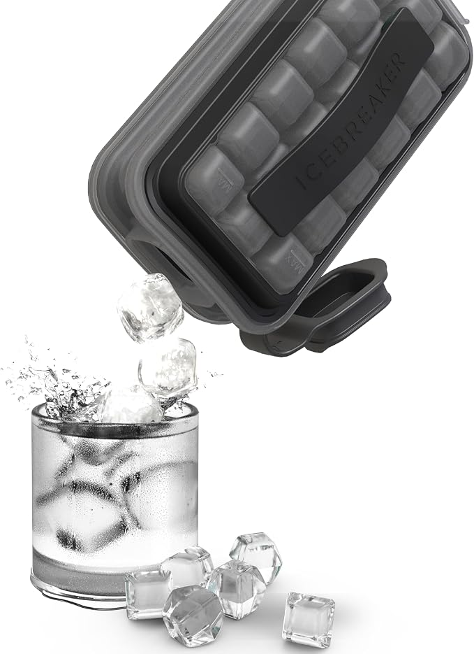 ICEBREAKER POP - 4 IN 1 - DISPENSER - MAKER - BIN - PACK - Make And Serve Ice Without Ever Touching It - The Sanitary Silicone Tray for Freezer With Lid - Cube Tray