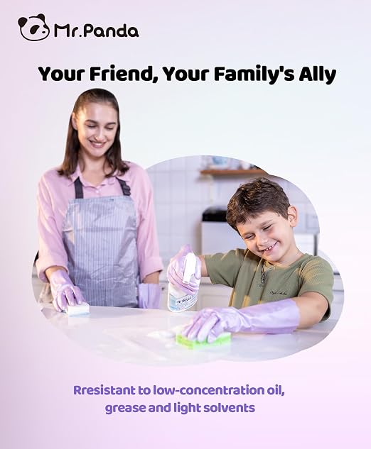 Mr.Panda Skin-Friendly Flocked Cotton Liner Cleaning Gloves Medium, Reusable Dishwashing Gloves for Washing Dishes, Kitchen, Shimmering Pink