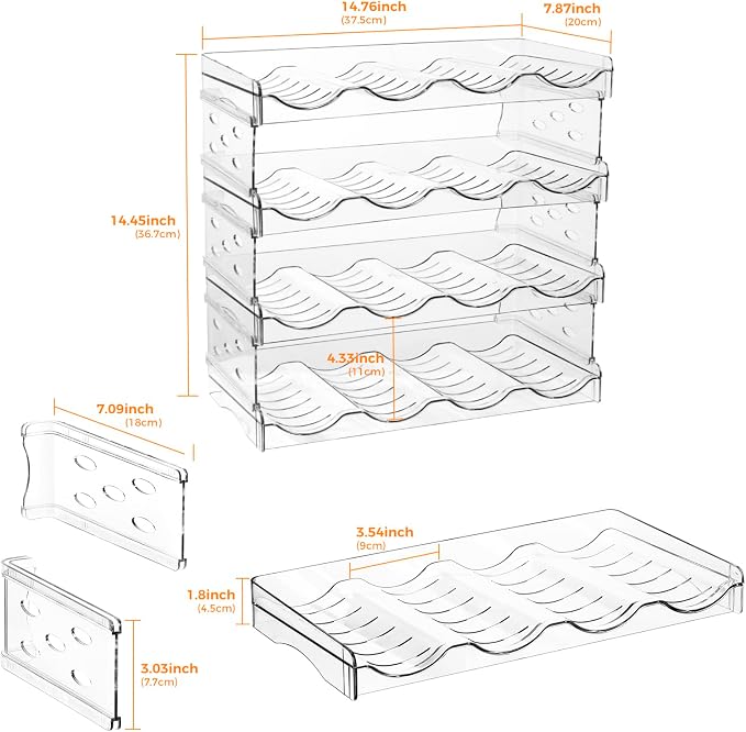BoxedHome Plastic Water Bottle Organizer and Wine Rack Storage Holder for Inside Cabinet, Kitchen Countertop, Table Top, Pantry, Bars, Cabinets, Fridge - Clear (4 Tier 16 Containers)